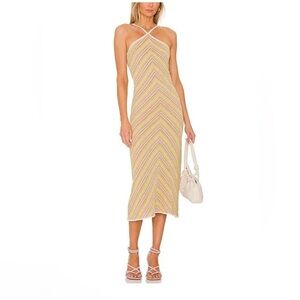 NWT MISA LOS ANGELES Dali Metallic Chevron Pastel Yellow and Pink Midi Dress